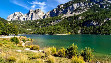 Mountain lake landscape with vibrant colors