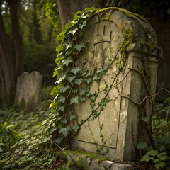 Aged stone slab with overgrown vines a rustic weathered texture