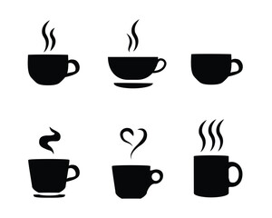 Coffee cup vector icon set. Cups of coffee or tea collection. Hot drink icon. Disposable cup. Cup coffe with steam