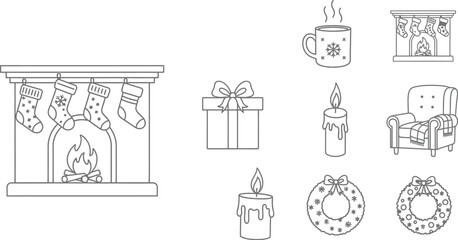 Christmas decoration and furniture sketch in black and