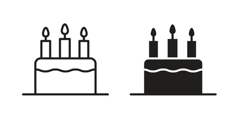 Cake birthday icon. flat and stroke style Collection. simple symbol