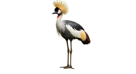 Grey crowned crane PNG isolated on transparent backdrop, exotic bird with golden plumage for design projects and educational use © Sofix