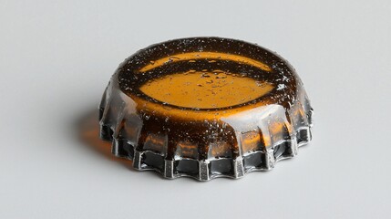 Close-up of a bottle cap, featuring a brown interior and a textured surface