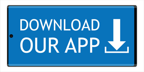 Download our app, vector icon. File downloading button, sign symbol.