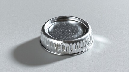 Shiny metal cap with a fluted edge and shadow on a white surface