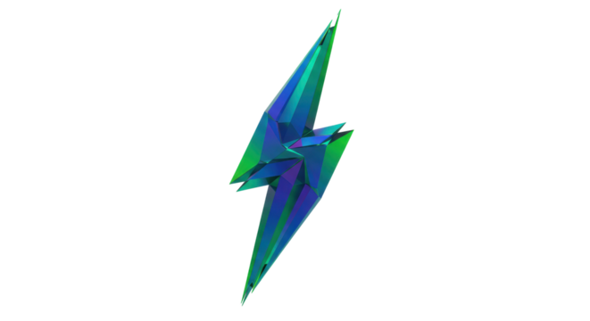 Iridescent lightning bolt PNG isolated on transparent background, abstract geometric design element for modern graphics