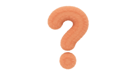 Fluffy peach question mark isolated PNG, soft and fuzzy 3D render for design and educational use