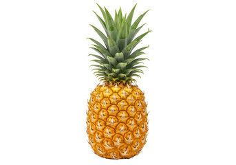 Fototapeta premium Ripe pineapple PNG isolated on transparent background, tropical fruit with green crown for healthy eating and summer designs