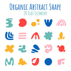 A modern collection of 20 organic abstract shapes in bold, vibrant colors. Featuring playful, hand-drawn forms with a watercolor-inspired look, these versatile elements are perfect for branding