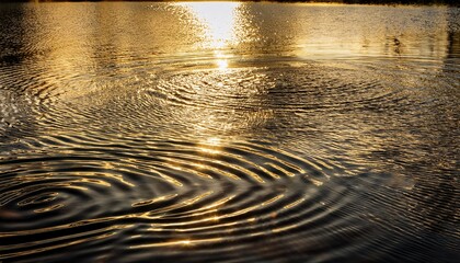 Golden Ripples Spreading Across Calm Pond