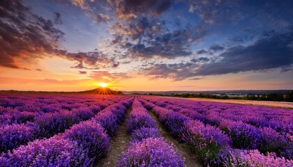 Berautiful Summer Sunset Over Lavender Field