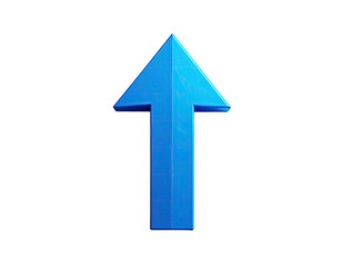 A vibrant blue arrow, 3D, pointing upwards, set against a stark black backdrop