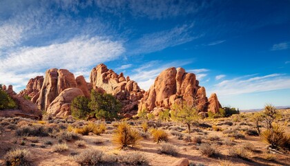 Unique Rock Formations In A Desert Landscape Under A Blue Sky