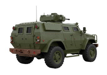 Green armored military vehicle isolated, army transport for defense and security operations on transparent background