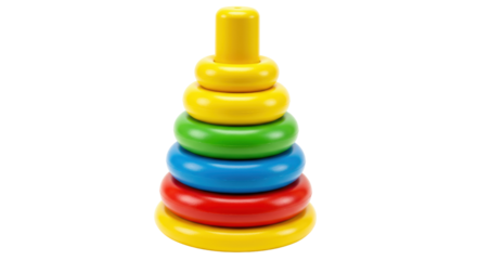 Colorful wooden stacking rings toy isolated, educational game for toddlers and preschool children, no background