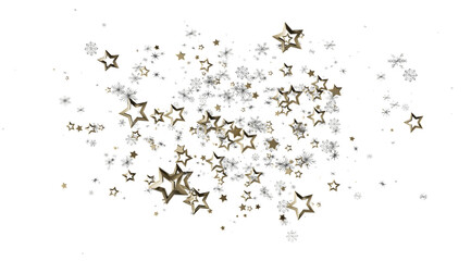 Sparkling gold stars and snowflakes on white. Perfect for Christmas, New Year, winter holidays.