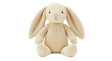 Cream-colored bunny plush toy isolated on transparent background, soft stuffed animal for children...