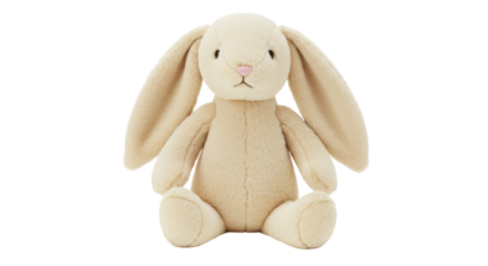 Cream-colored bunny plush toy isolated on transparent background, soft stuffed animal for children s gift and decoration PNG