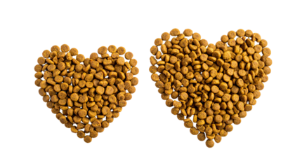 Dual Variation Pet Food Kibble Heart Shape Collection, Isolated on Transparent Background.