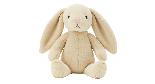 Cream-colored bunny plush toy isolated on transparent background, soft stuffed animal for children s gift and decoration PNG