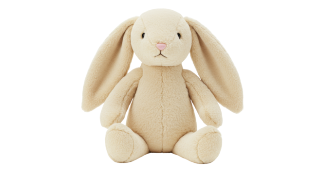 Cream-colored bunny plush toy isolated on transparent background, soft stuffed animal for children s gift and decoration PNG