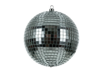 Shiny disco ball isolated on transparent background, mirror ball PNG for party decoration and festive events, retro and fun