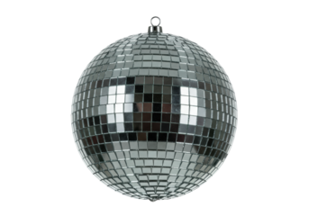 Shiny disco ball isolated on transparent background, mirror ball PNG for party decoration and festive events, retro and fun