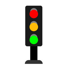 A simple illustration of a traffic light showing red, yellow, and green signals, indicating stop, caution, and go, traffic signs
