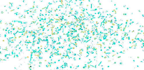 A festive image featuring teal and gold confetti falling on a white background, perfect for celebrations and party invitations.