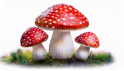 Three Red Mushrooms With White Spots Illustration Of Forest Fungi