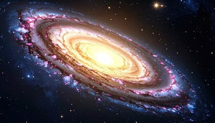 A vibrant spiral galaxy, filled with glowing nebulae and distant stars, dominates the cosmic expanse.