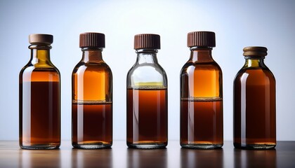 A Group Of Bottles With Brown Liquid