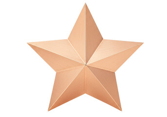 Obraz premium Copper star isolated on transparent background, metallic five-pointed star for decoration and awards, PNG