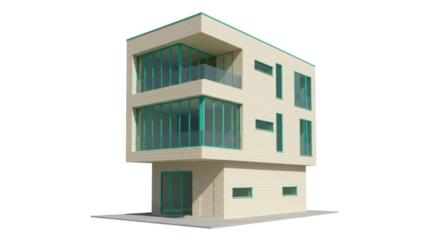 Modern three-story house isolated on a clean backdrop, contemporary architectural design with clean lines and minimalist aesthetic