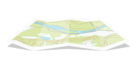 Folded topographic map, isolated on white background