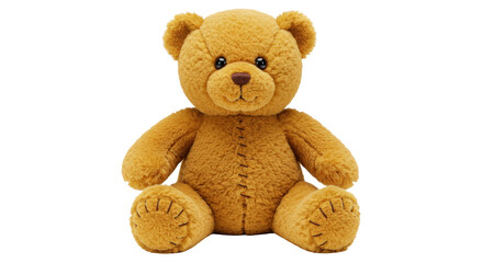 Brown teddy bear isolated on transparent background, cute stuffed animal toy for kids and decoration, soft plush toy for children