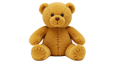 Brown teddy bear isolated on transparent background, cute stuffed animal toy for kids and decoration, soft plush toy for children
