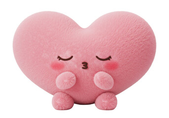 Pink heart-shaped plush toy isolated on transparent background, cute kawaii style pillow for Valentine s Day gift and decoration