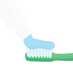 Toothpaste applied on toothbrush, isolated on white background