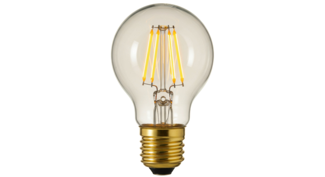 Vintage LED filament bulb isolated on white, energy-efficient lighting for retro decor and sustainable design