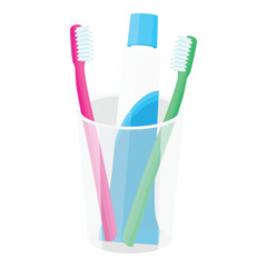 Toothpaste and toothbrush in plastic holder