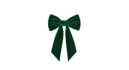 Elegant emerald green velvet bow isolated on transparent background, festive decoration for Christmas and holiday season