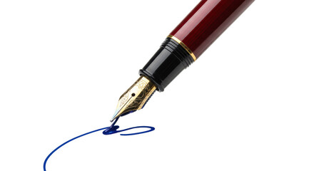 Fountain pen writing with blue ink isolated on transparent background, elegant stationery for calligraphy and design use PNG