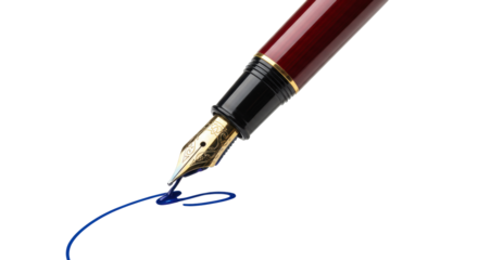 Fountain pen writing with blue ink isolated on transparent background, elegant stationery for calligraphy and design use PNG