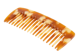 Brown and beige hair comb isolated on transparent background, tortoiseshell pattern styling tool for hair care and beauty