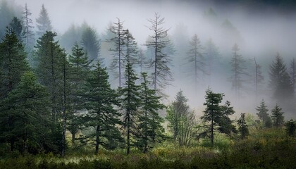A Forest With Trees Covered In Mist