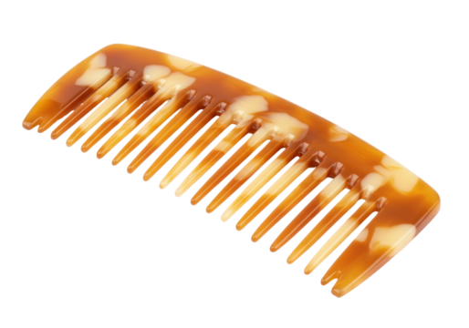 Brown and beige hair comb isolated on transparent background, tortoiseshell pattern styling tool for hair care and beauty