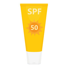 Yellow sun cream sunscreen lotion with SPF 50 bottle tube package
