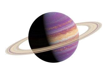 Striking purple planet with rings isolated on transparent PNG, celestial body with swirling patterns and cosmic beauty for space exploration