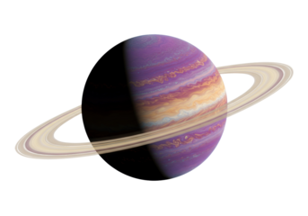 Striking purple planet with rings isolated on transparent PNG, celestial body with swirling patterns and cosmic beauty for space exploration